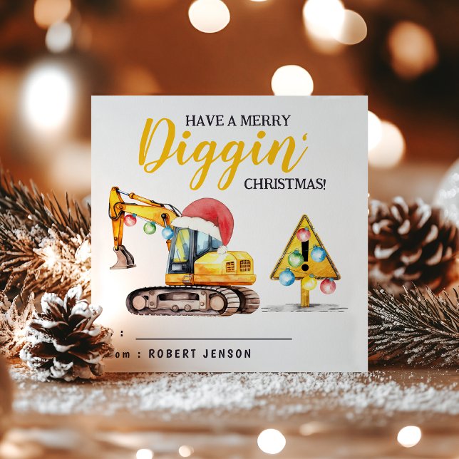 Cartes Pour Fêtes Annuelles Merry Diggin' Christmas | Construction Theme Class (Créateur téléchargé)