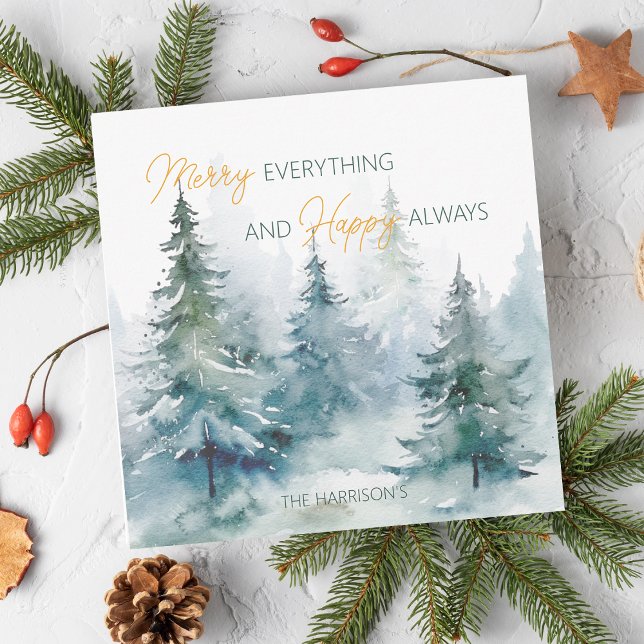 Cartes Pour Fêtes Annuelles Merry Everything Happy Always Winter Trees Flat (Merry Everything Happy Always Winter Trees Flat Holiday Card)