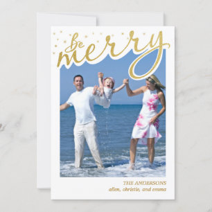 Cartes Pour Fêtes Annuelles Merry Faux Gold Foil Retro Script Photo de Noël