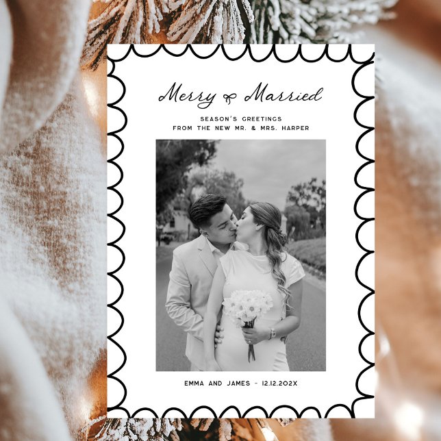Cartes Pour Fêtes Annuelles Merry & Married Bow Photo Noël Nouveaux mariés (Créateur téléchargé)