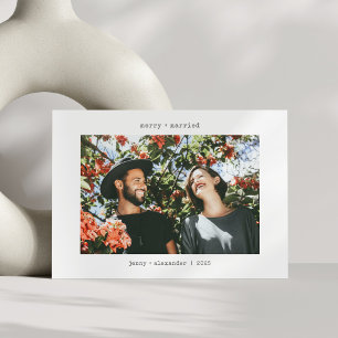 Cartes Pour Fêtes Annuelles Merry Married Two Photo Minimalist Typewriter