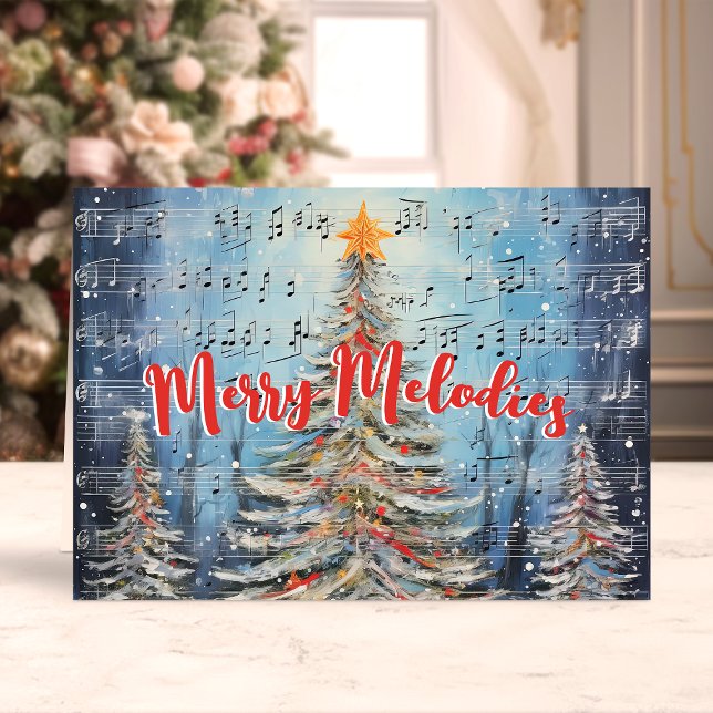 Cartes Pour Fêtes Annuelles Merry Melodies Aquarelle Musical Christmas Trees (Créateur téléchargé)