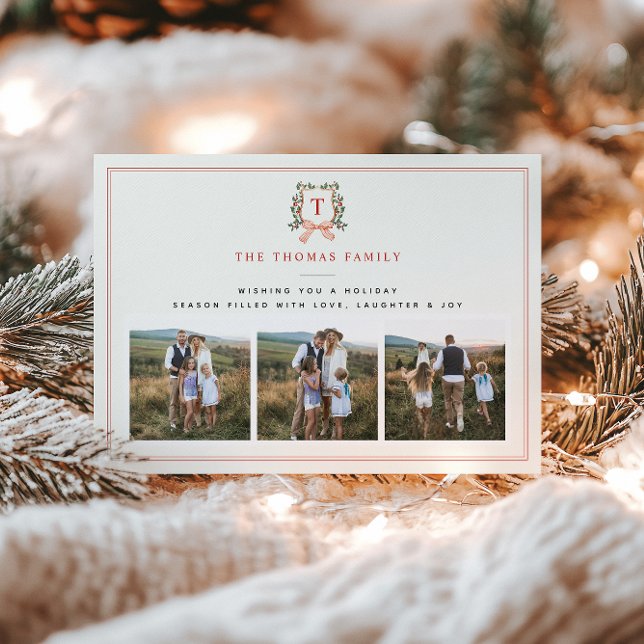 Cartes Pour Fêtes Annuelles MERRY MONOGRAM 3 Photo Holiday Card (Créateur téléchargé)