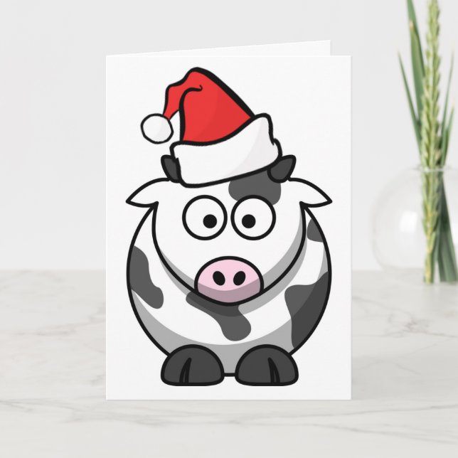 Cartes Pour Fêtes Annuelles Merry Moo Noël vache Santa Hat mots personnalisés (Devant)