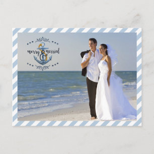 Cartes Pour Fêtes Annuelles Merry Nautique & Marié, Bleu Stripes-Deux Photos