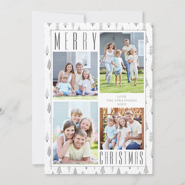 Cartes Pour Fêtes Annuelles MERRY NOËL 4 Photo Arbres gris argent (Devant)