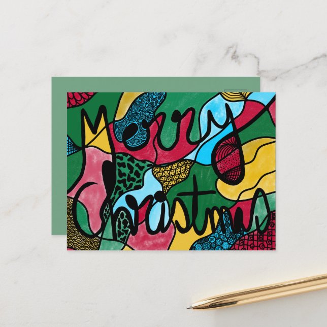 CARTES POUR FÊTES ANNUELLES MERRY NOËL NEUROGRAPHIQUE & NOIR LIGNE (Devant/Arrière en situation)