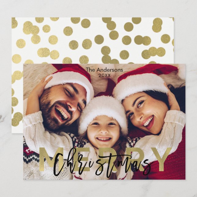 Cartes Pour Fêtes Annuelles MERRY NOËL Or Photo moderne Vacances (Devant / Derrière)