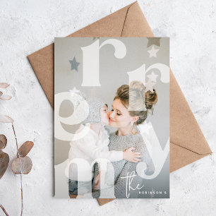 Cartes Pour Fêtes Annuelles MERRY Overlay Typographie' Photo Noël