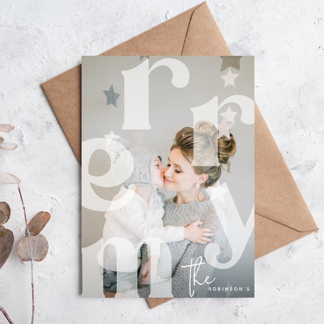 Cartes Pour Fêtes Annuelles MERRY Overlay Typographie' Photo Noël (Créateur téléchargé)