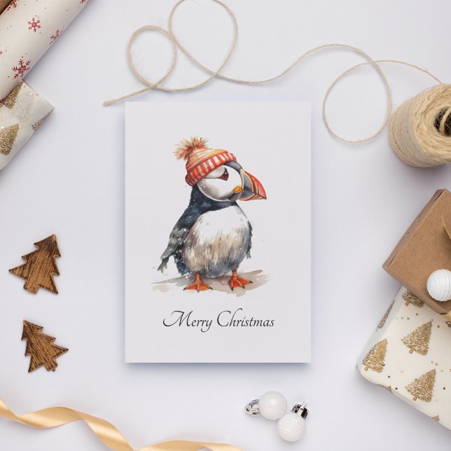 Cartes Pour Fêtes Annuelles Merry Puffin, personnalisé (Créateur téléchargé)