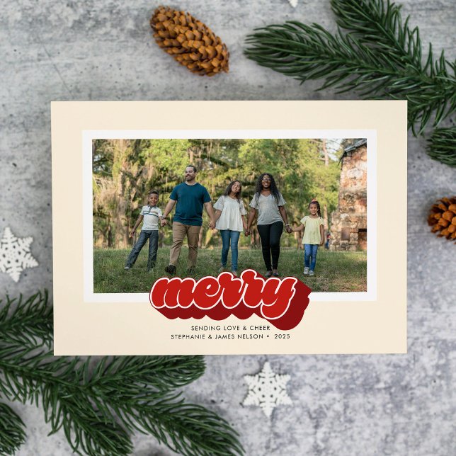 Cartes Pour Fêtes Annuelles Merry Red Retro Script Christmas Photo (Créateur téléchargé)