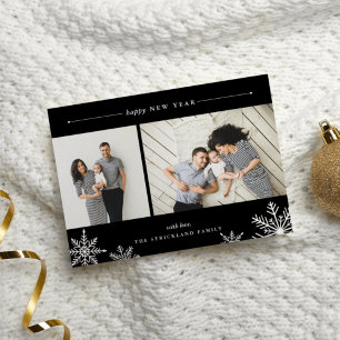 Cartes Pour Fêtes Annuelles Merry Snowflake New Year Photo Card Black