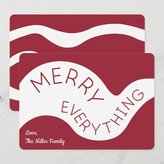 Cartes Pour Fêtes Annuelles Merry Tout Bourgogne Blanc Courbes Abstraites (Devant / Derrière)