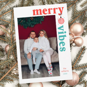 Cartes Pour Fêtes Annuelles Merry Vibes Retro Family Photo Holiday Card