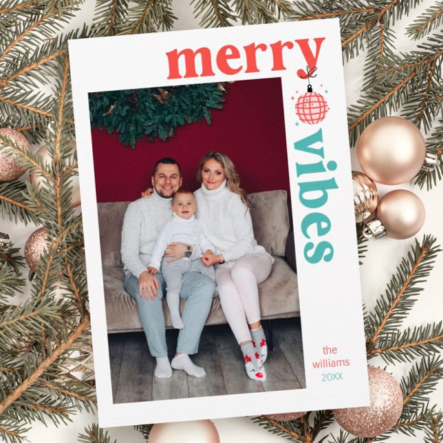 Cartes Pour Fêtes Annuelles Merry Vibes Retro Family Photo Holiday Card (Créateur téléchargé)