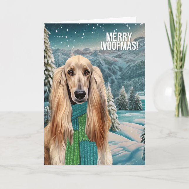 Cartes Pour Fêtes Annuelles Merry Woofmas Afghan Hound Dog in Winter Scarf (Devant)