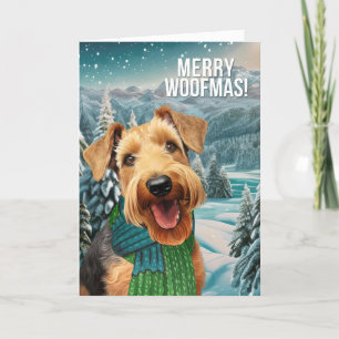 Cartes Pour Fêtes Annuelles Merry Woofmas Airedale Terrier Chien dans l'Écharp