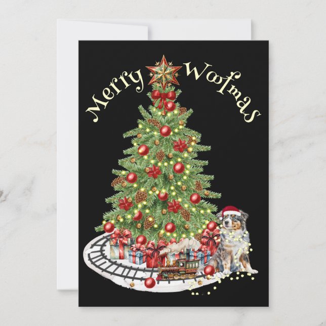 Cartes Pour Fêtes Annuelles Merry Woofmas Chien Design - Australian Shepherd (Devant)