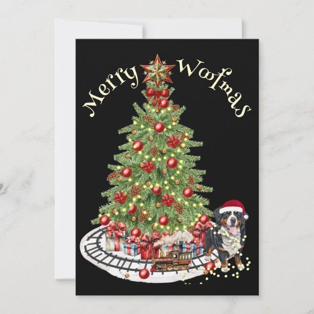 Cartes Pour Fêtes Annuelles Merry Woofmas Chien Design - Bernese Mountain Dog (Devant)