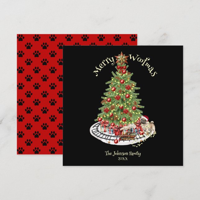 Cartes Pour Fêtes Annuelles Merry Woofmas Chien Design - Carlin (Devant / Derrière)