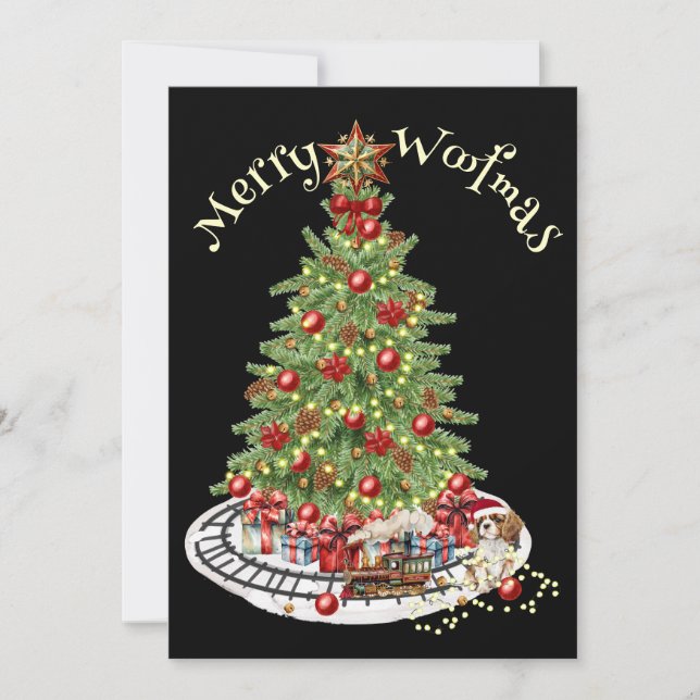 Cartes Pour Fêtes Annuelles Merry Woofmas Chien Design - King Charles Spaniel (Devant)