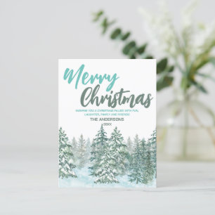 Cartes Pour Fêtes Annuelles Merry xmas Aquarelle forêt vert moderne salut