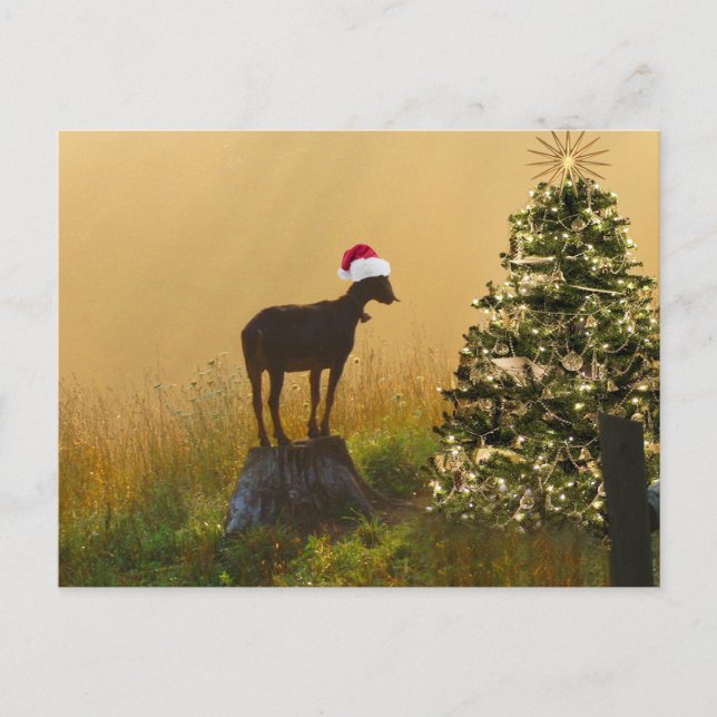 Cartes Pour Fêtes Annuelles Merveilles de chèvre solitaire à l'arbre de Noël (Devant)