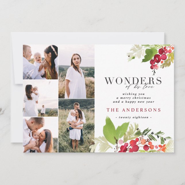 Cartes Pour Fêtes Annuelles Merveilles de son amour multi photo aquarelle feui (Devant)
