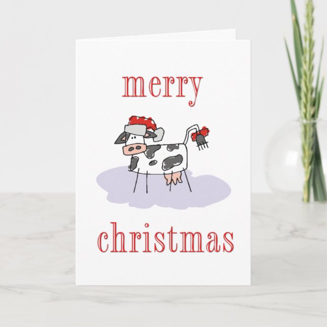 Cartes Pour Fêtes Annuelles Merveilleuse vache de Noël (Devant)