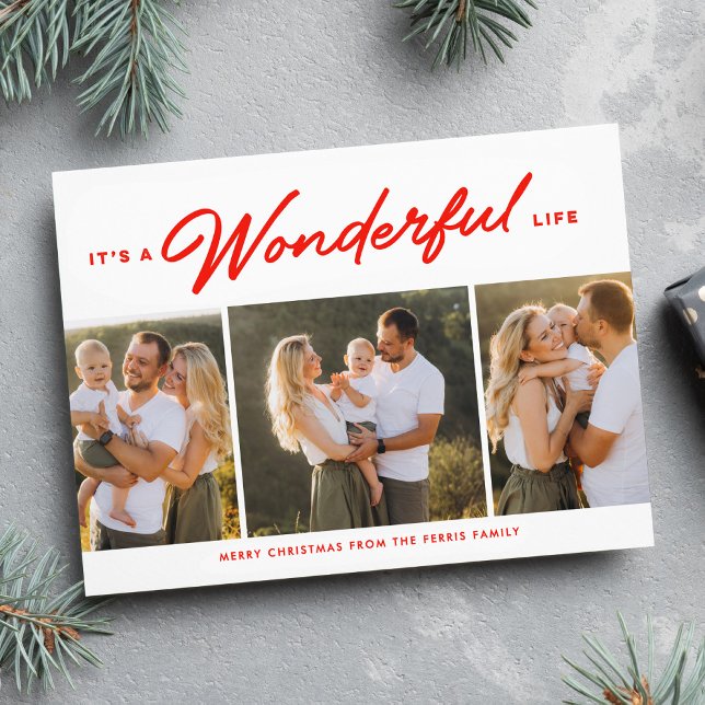 Cartes Pour Fêtes Annuelles Merveilleuse vie trois photo rouge Noël (Créateur téléchargé)