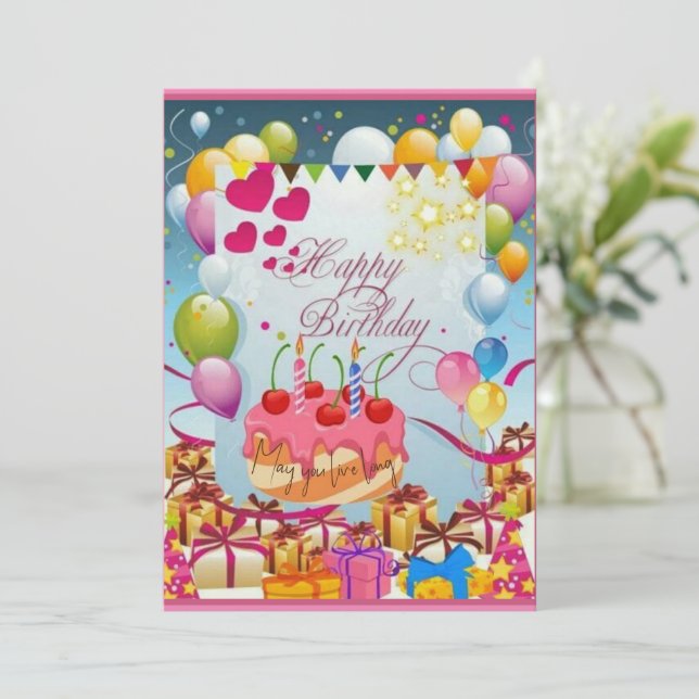 Cartes Pour Fêtes Annuelles merveilleux gâteau et anniversaire de ballon (Debout devant)