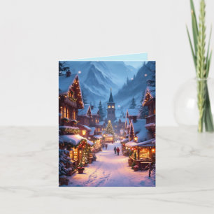Cartes Pour Fêtes Annuelles Merveilleux marché de Noël dans un village de mont