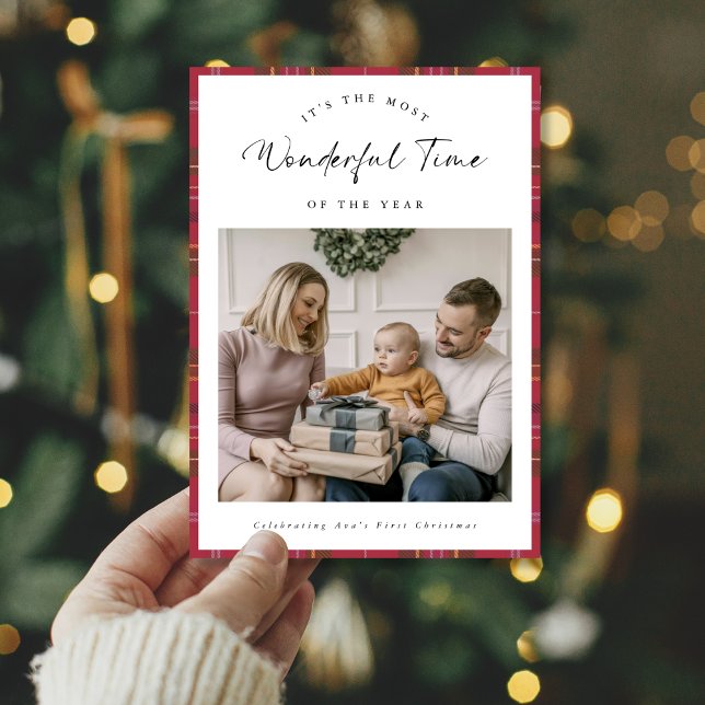 Cartes Pour Fêtes Annuelles Merveilleux temps Baby's First Christmas Plaid Fam (Créateur téléchargé)