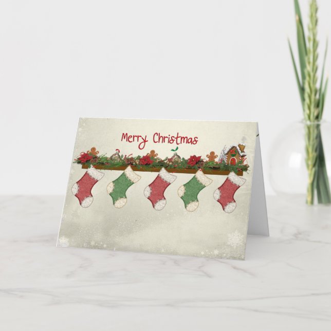 Cartes Pour Fêtes Annuelles Mery Christmas Stockings sur Mantle (Devant)