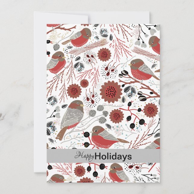 Cartes Pour Fêtes Annuelles Mésanges Rouges et Grises Douces et Mignonnes (Devant)