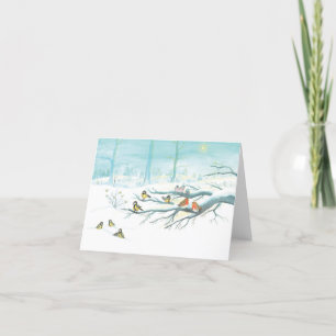 Cartes Pour Fêtes Annuelles Mésanges, rouges-gorges & forêt enneigée en hiver