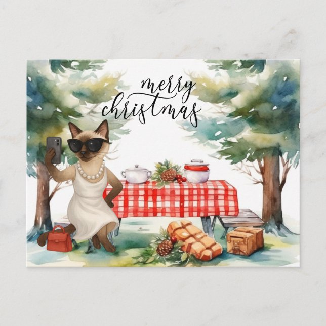 Cartes Pour Fêtes Annuelles Message d'envoi de chats de Siamese Joyeux Noël (Devant)