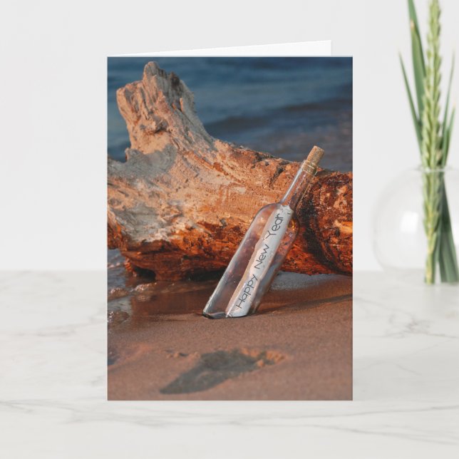 Cartes Pour Fêtes Annuelles Message du Nouvel An dans une bouteille (Devant)