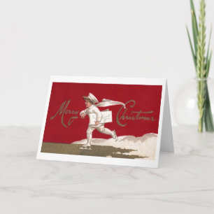 Cartes Pour Fêtes Annuelles Messenger de patinage vintage avec Noël