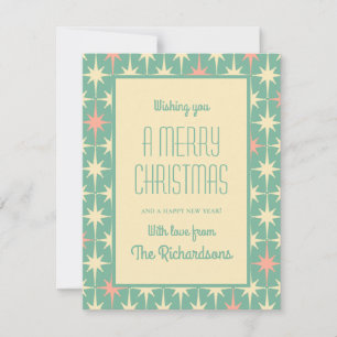 Cartes Pour Fêtes Annuelles Mi-siècle Moderne Retro Stars Noël Turquoise rose