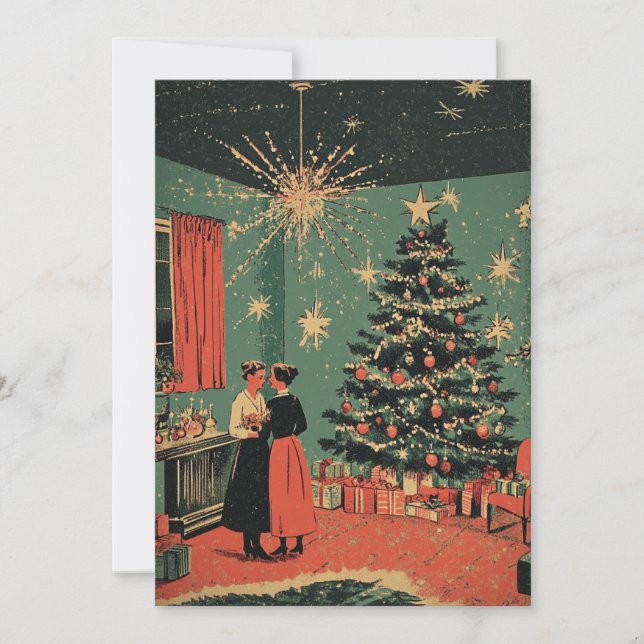 Cartes Pour Fêtes Annuelles Mi-siècle NoëlSalle de séjour festive Scène (Devant)