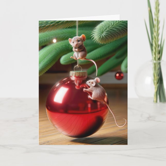 Cartes Pour Fêtes Annuelles Mice sur un ornement de Noël rouge (Devant)