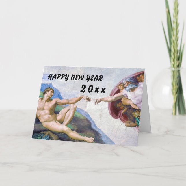 Cartes Pour Fêtes Annuelles Michelangelo - Bonne année / Création d'Adam (Devant)