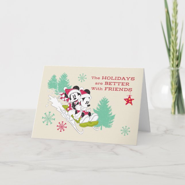 Cartes Pour Fêtes Annuelles Mickey et Minnie classiques | Neige (Devant)