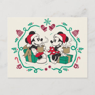 Cartes Pour Fêtes Annuelles Mickey et Minnie vintages   Noël cosy