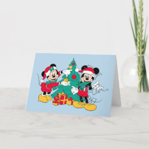 Cartes Pour Fêtes Annuelles Mickey & Minnie   Décorer l'arbre de Noël