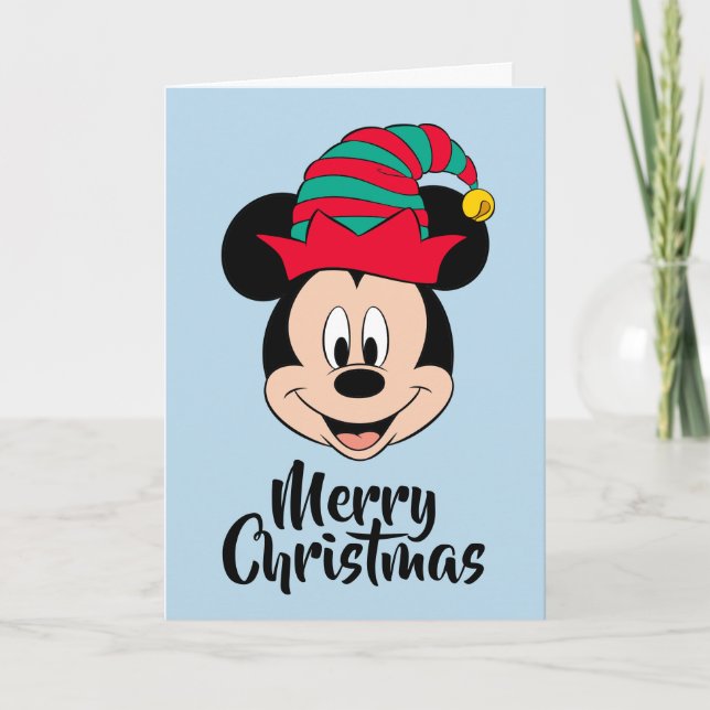 Cartes Pour Fêtes Annuelles Mickey Mouse | Casquette elfe de Noël (Devant)