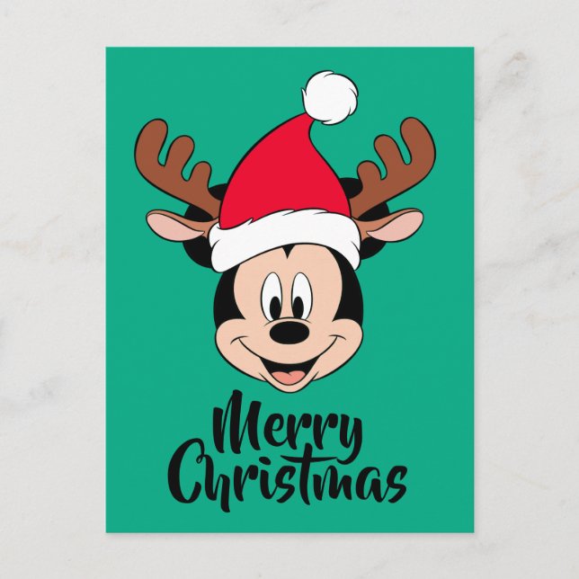Cartes Pour Fêtes Annuelles Mickey Mouse | Oreilles de renne et chapeau de Pèr (Devant)