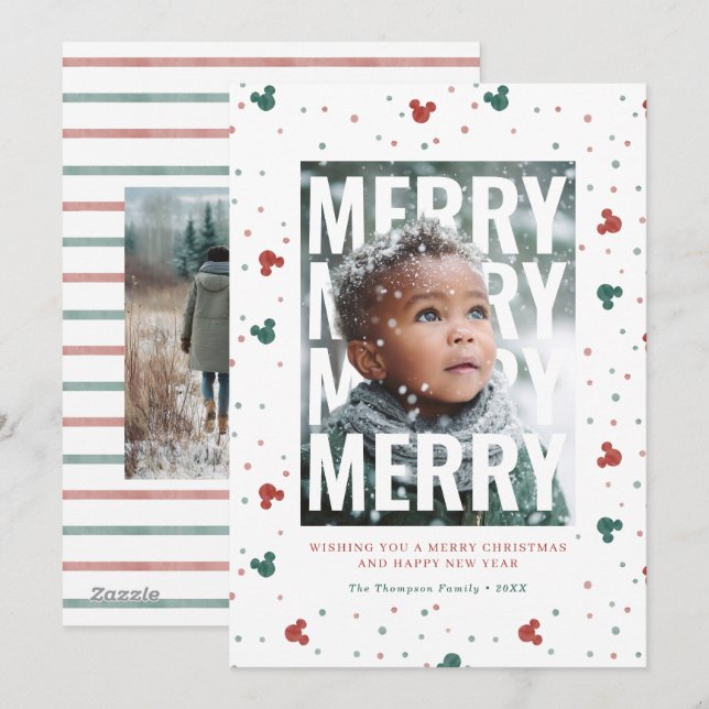 Cartes Pour Fêtes Annuelles Mickey Mouse Polka Dot Christmas Photo Pop (Devant / Derrière)